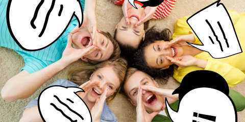 smiling people lying down on floor and screaming
